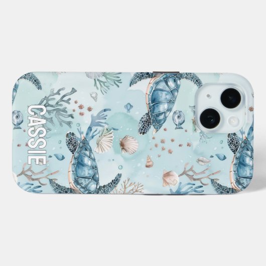 ウミガメパーソナライズされたの下のサンゴと海藻 Case-Mate iPhoneケース (裏面 (横))