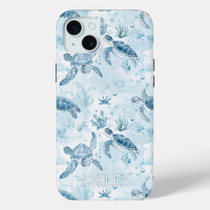 ウミガメパーソナライズされたの下の青海 iPhone 15 MINIケース