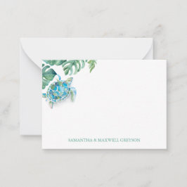 ウミガメパーソナライズされたの水色 ノートカード