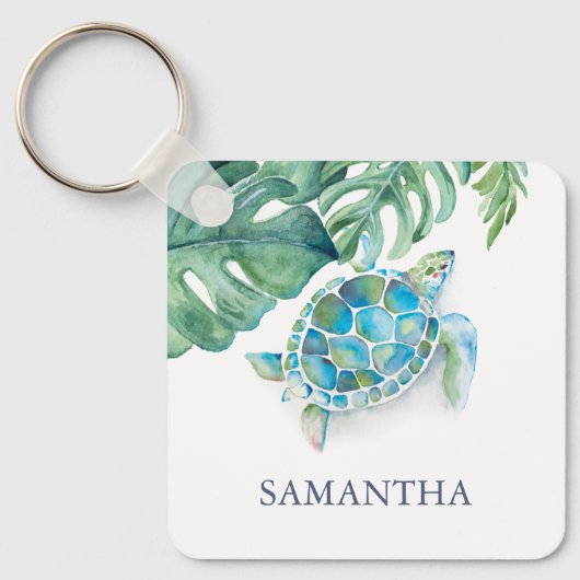ウミガメパーソナライズされたトロピカル キーホルダー (正面)