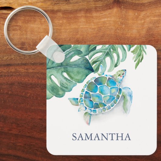 ウミガメパーソナライズされたトロピカル キーホルダー (正面)
