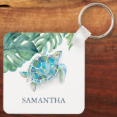 ウミガメパーソナライズされたトロピカル キーホルダー (裏面)