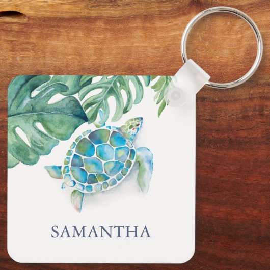 ウミガメパーソナライズされたトロピカル キーホルダー (裏面)