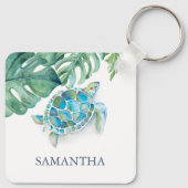 ウミガメパーソナライズされたトロピカル キーホルダー (裏面)