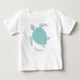 ウミガメパーソナライズされた青 ベビーTシャツ