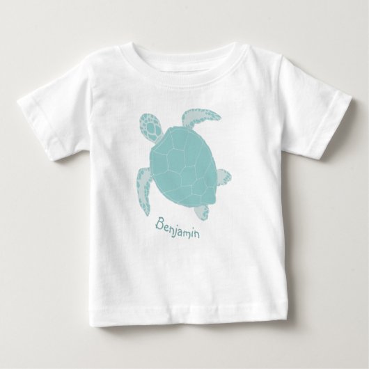 ウミガメパーソナライズされた青 ベビーTシャツ (正面)