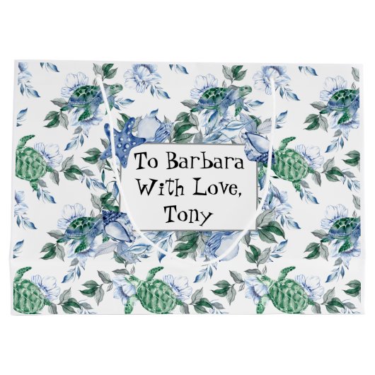 ウミガメパーソナライズされた類 ラージペーパーバッグ (裏面)