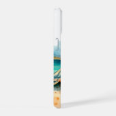 ウミガメビーチの水彩画 iPhone 15ケース (右側面)