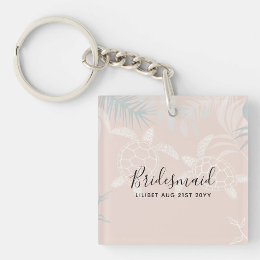 ウミガメビーチコーラルアンドターコイズブライダルパーティ キーホルダー (正面)