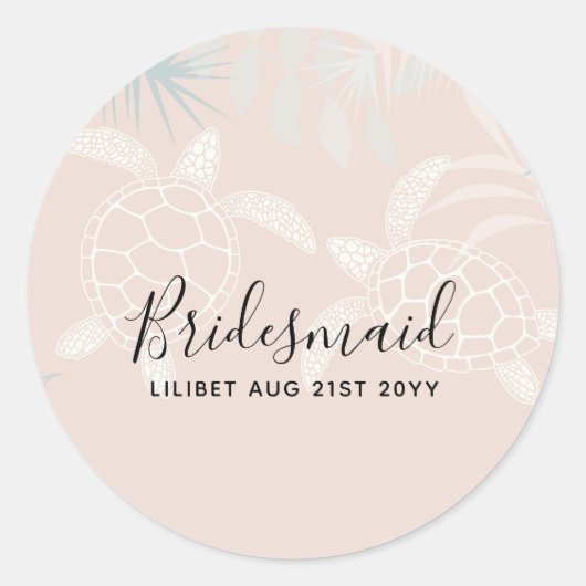 ウミガメビーチコーラルアンドターコイズブライダルパーティ ラウンドシール (正面)