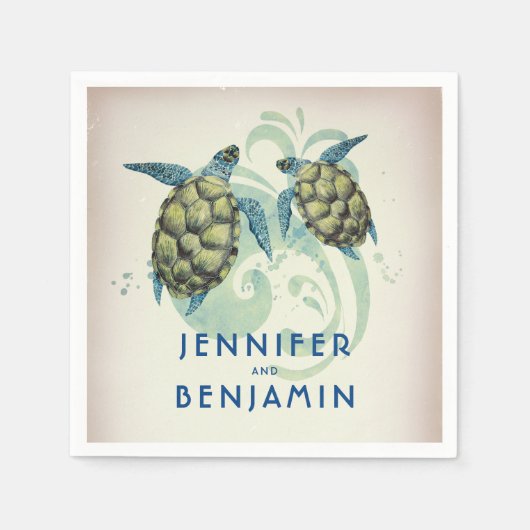 ウミガメビーチトロピカル結婚ズ スタンダードカクテルナプキン (正面)