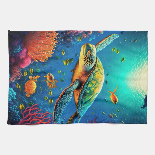 ウミガメビーチハウス海マリンライフアニマルズ キッチンタオル (横)
