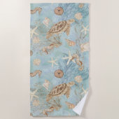 ウミガメビーチ海シーホースシェルスタフィッシュ ビーチタオル (正面)