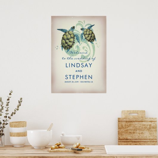 ウミガメビーチ結婚式ウェルカムサイン ポスター (キッチン)