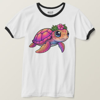 ウミガメプリント リンガーTシャツ Tシャツ