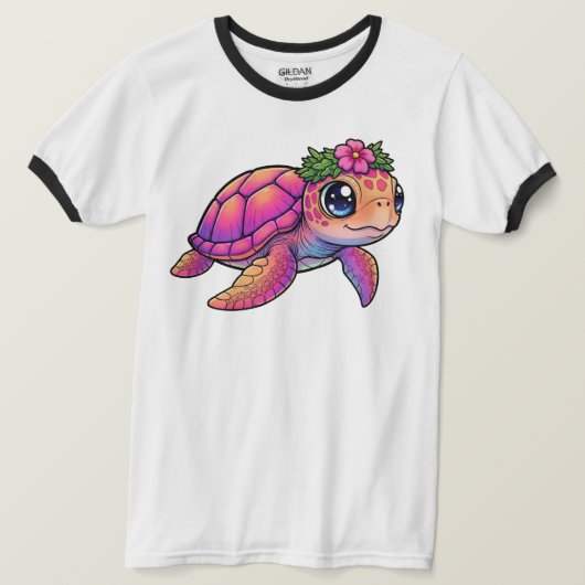 ウミガメプリント リンガーTシャツ Tシャツ (デザイン正面)