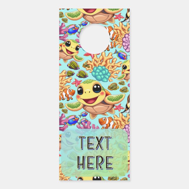 ウミガメベビーハッピーとかわいいキャラクターバンパーセント ドアノブサイン (正面)