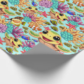 ウミガメベビーハッピーとかわいいキャラクターバンパーセント ラッピングペーパー (角)