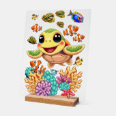 ウミガメベビーハッピー&カワイキャラクター アクリルサイン (傾斜)