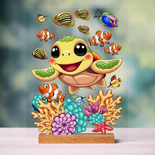 ウミガメベビーハッピー&カワイキャラクター アクリルサイン (ニュートラル)