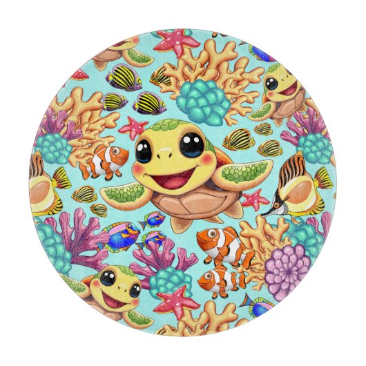 ウミガメベビーハッピー&カワイキャラクター カッティングボード (正面)