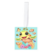 ウミガメベビーハッピー&カワイキャラクター キューブオーナメント (正面)