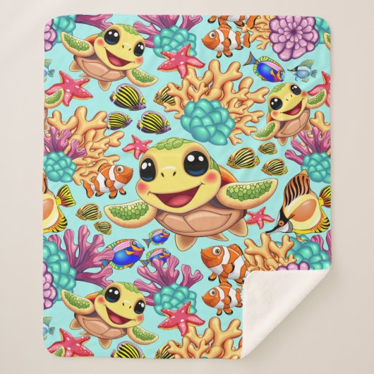 ウミガメベビーハッピー&カワイキャラクター シェルパブランケット (正面)