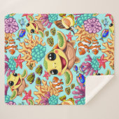 ウミガメベビーハッピー&カワイキャラクター シェルパブランケット (正面(横))