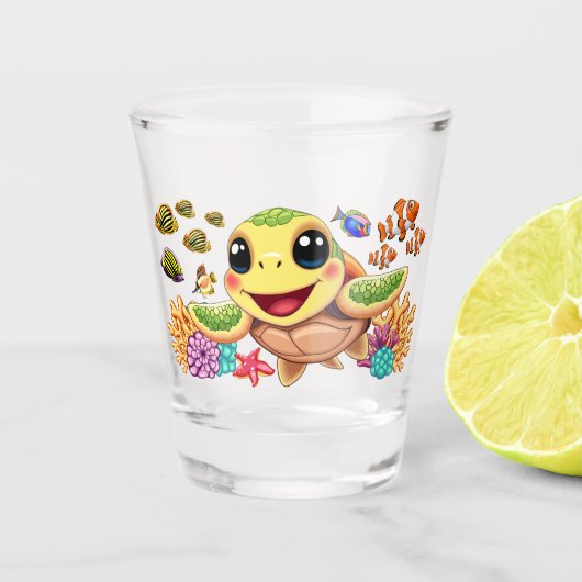ウミガメベビーハッピー&カワイキャラクター ショットグラス (正面)