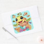 ウミガメベビーハッピー&カワイキャラクター スクエアシール (封筒)