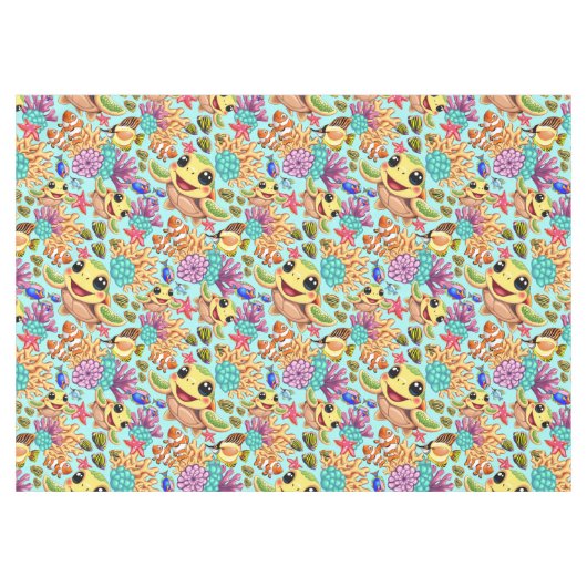 ウミガメベビーハッピー&カワイキャラクター テーブルクロス (正面(横))