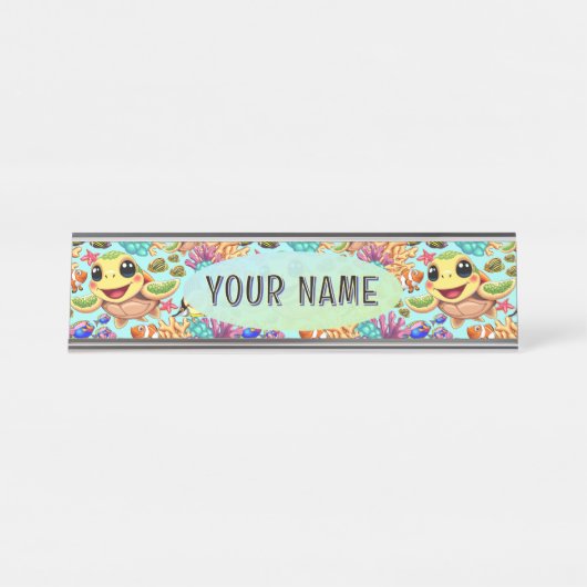 ウミガメベビーハッピー&カワイキャラクター デスクネームプレート (正面)