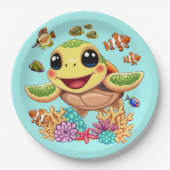 ウミガメベビーハッピー&カワイキャラクター ペーパープレート (正面)