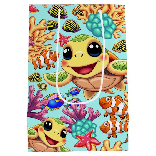 ウミガメベビーハッピー&カワイキャラクター ミディアムペーパーバッグ (裏面)