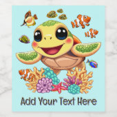 ウミガメベビーハッピー&カワイキャラクター ワインラベル (シングルラベル)