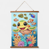 ウミガメベビーハッピー&カワイキャラクター 吊り下げ型タペストリー (正面)