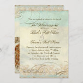 ウミガメモダン沿岸海ビーチスワーズスタイル 招待状 (正面/裏面)