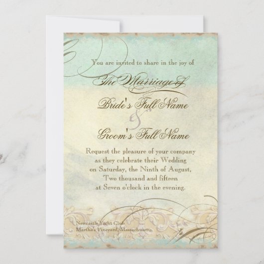 ウミガメモダン沿岸海ビーチスワーズスタイル 招待状 (正面)