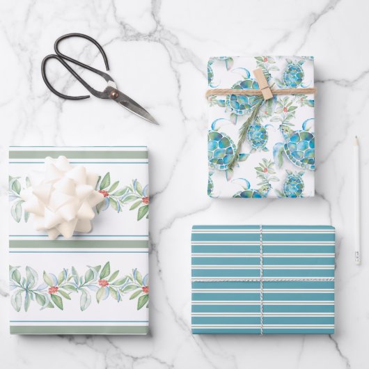 ウミガメユニークのクリスマスプレゼント ラッピングペーパーシート (正面)