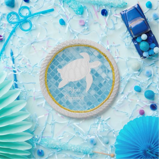 ウミガメロープの青い海ガラスは個人化なります ペーパープレート (パーティー)