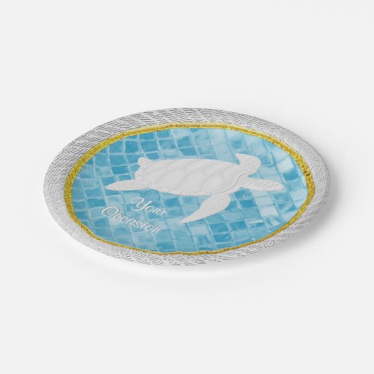 ウミガメロープの青い海ガラスは個人化なります ペーパープレート (アングル)