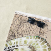 ウミガメヴィンテージ水彩コラージュアート ビーチタオル (インサイチュ)