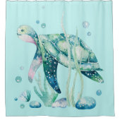 ウミガメ及びサンゴ組成物 シャワーカーテン (正面)