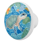 ウミガメ右向き海ライフ明るい青 セラミックノブ (右)