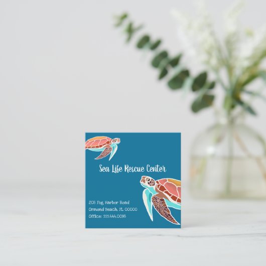 ウミガメ図解入りの、写真付きのの名刺 スクエア名刺 (スタンド正面)