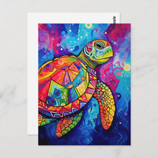 ウミガメ抽象芸術アースデイ海ビーチ自然 ポストカード (正面/裏面)