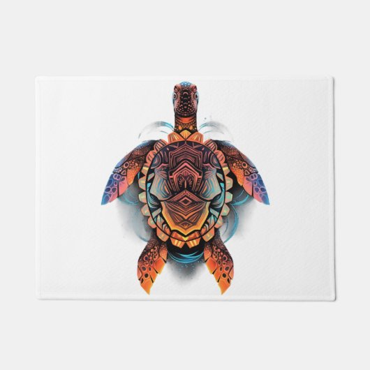 ウミガメ曼荼羅海海動物アートボホ ドアマット (正面)