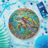 ウミガメ染色ガラス ペーパープレート (パーティー)