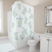 ウミガメ模様ホワイトグリーン航海の シャワーカーテン (インサイチュ)