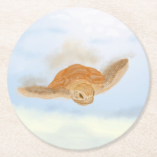 ウミガメ水下。 ラウンドペーパーコースター (正面)